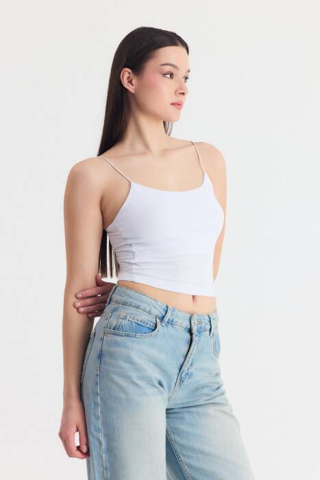 Beyaz İnce Askılı Fitted Basic Atlet 947 - Stilay