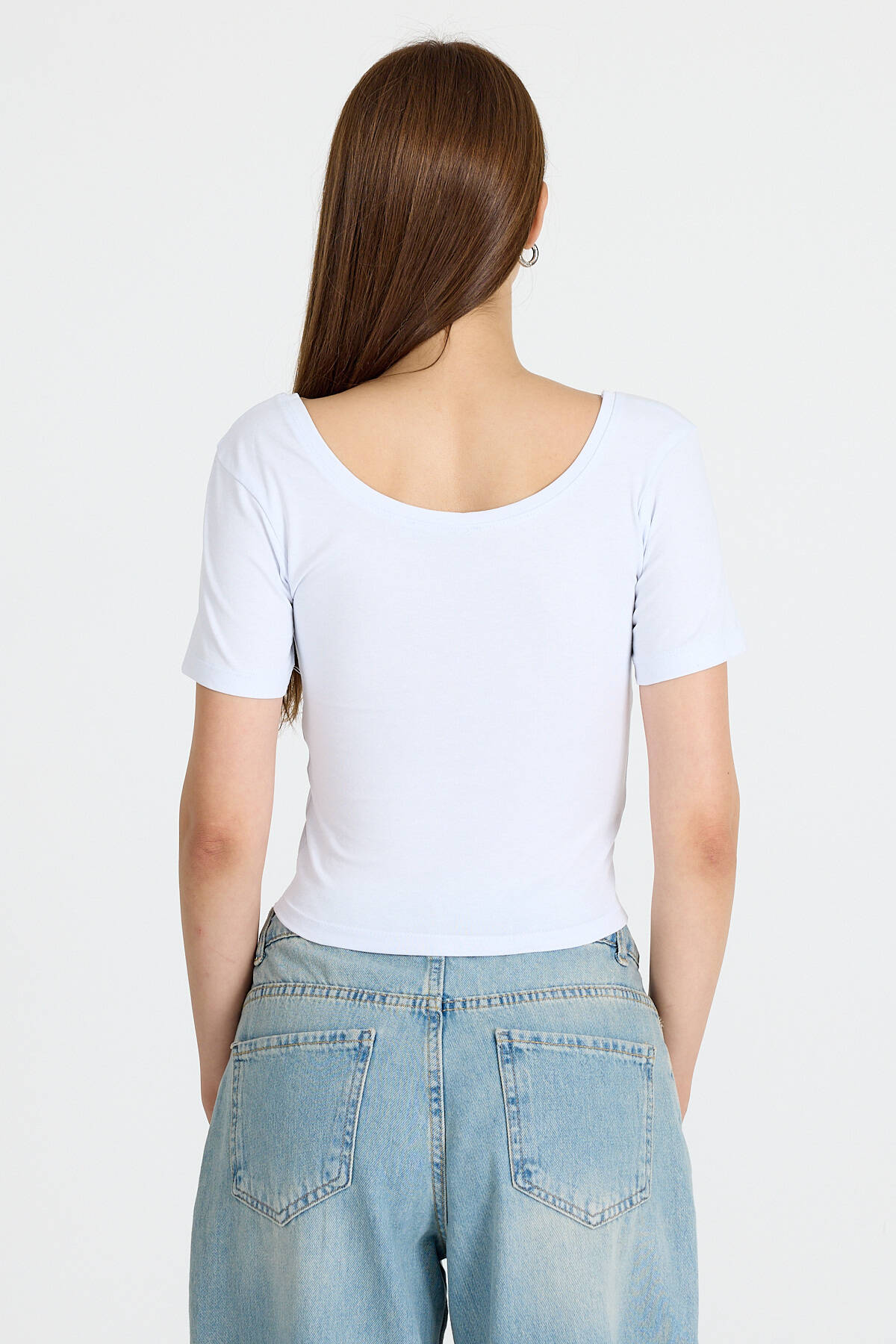 Beyaz Kare Yaka Örme Body 9202M - 1