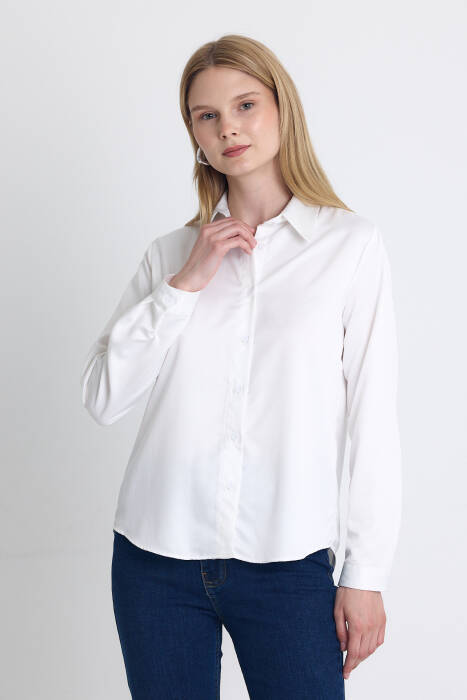 Beyaz Klasik Kesim Saten Gömlek 4105A - Stilay