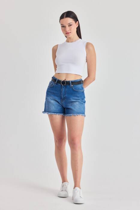 Beyaz Kolsuz Bisiklet Yaka Crop Atlet 318 - Stilay