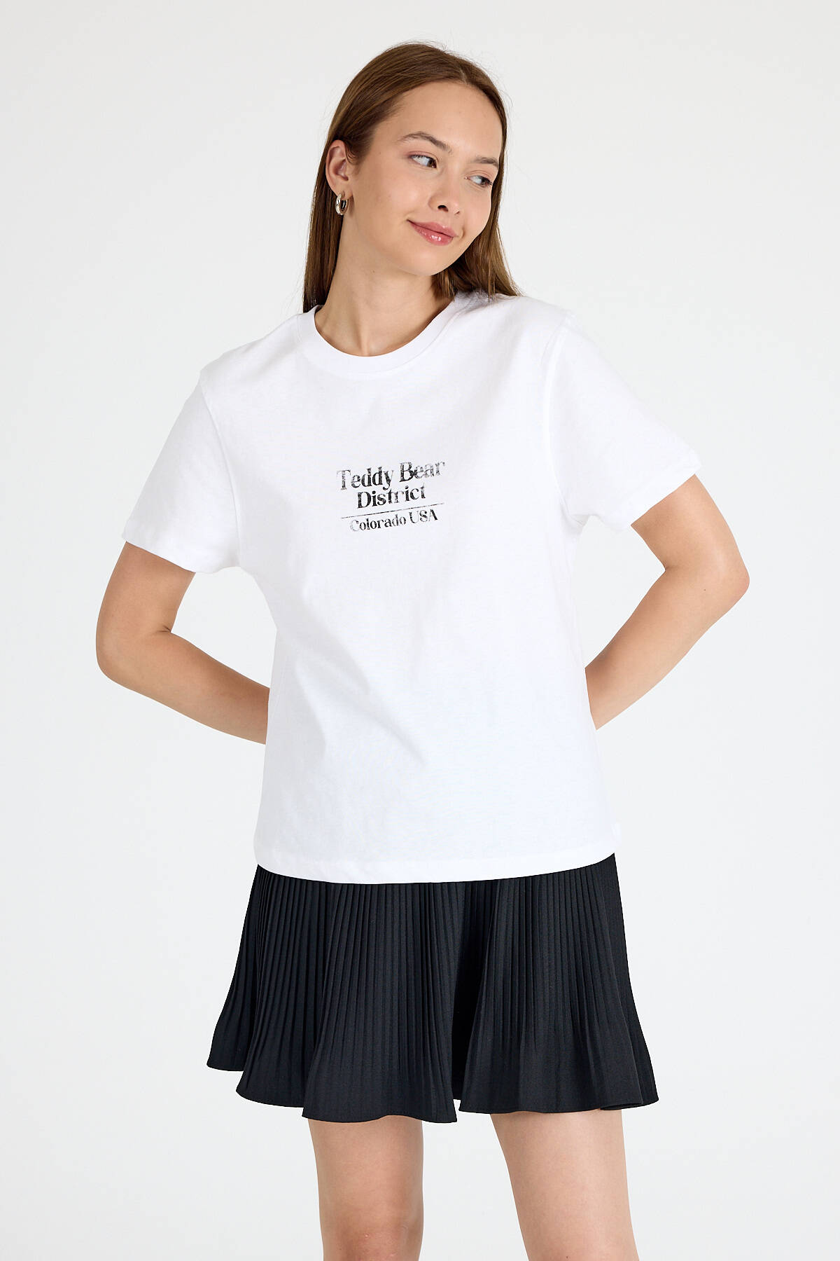 Beyaz Yazı Baskılı Oversize Tişört 6462 - 6