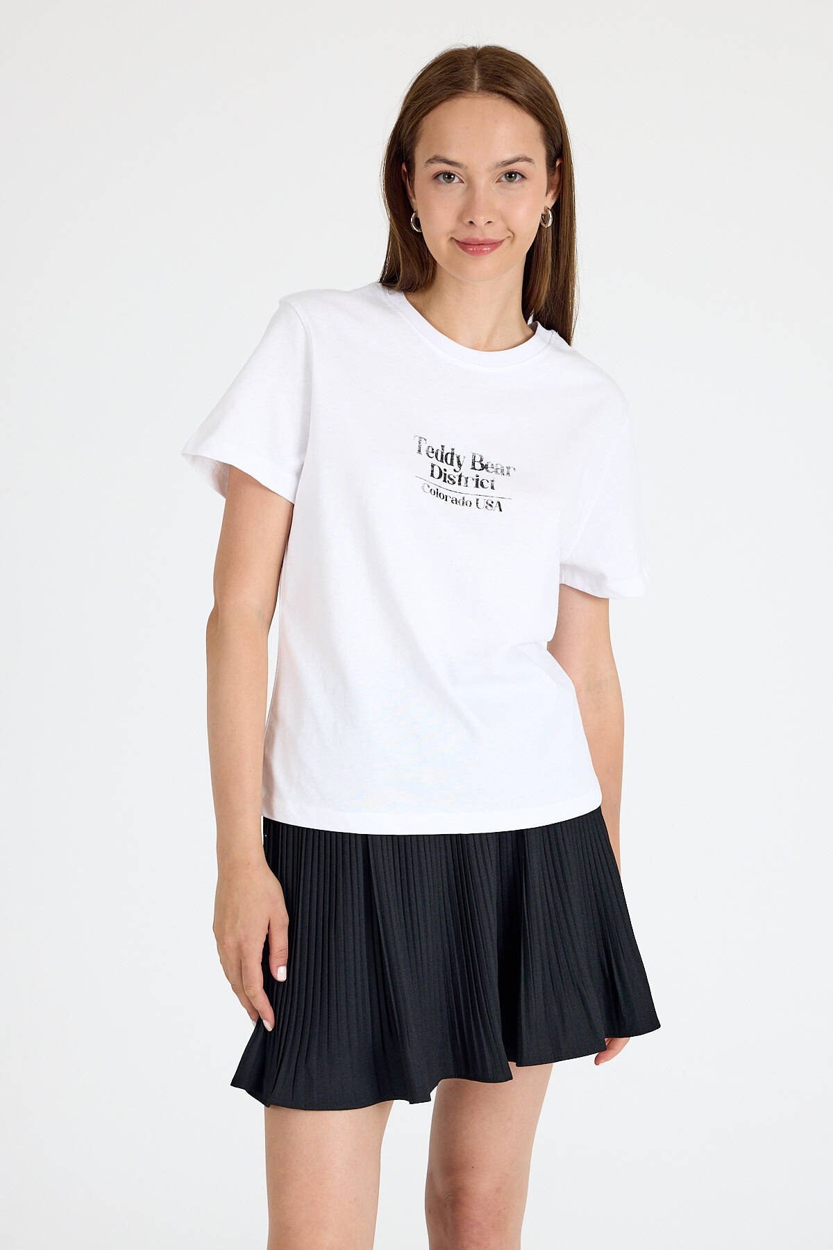Beyaz Yazı Baskılı Oversize Tişört 6462 - 5