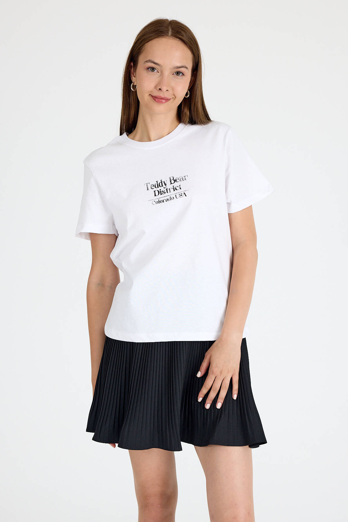 Beyaz Yazı Baskılı Oversize Tişört 6462 - 1