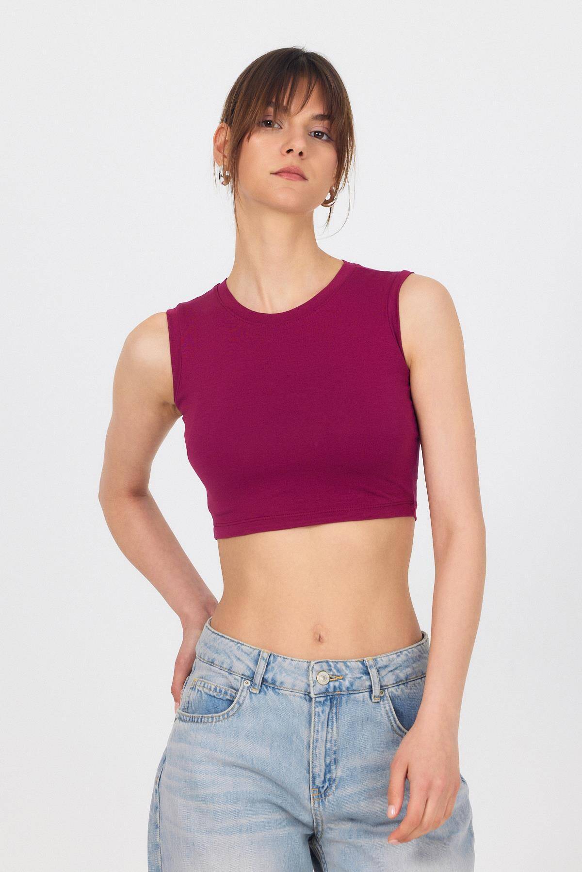 Bordo Bisiklet Yaka Crop Atlet 9189M - Stilay