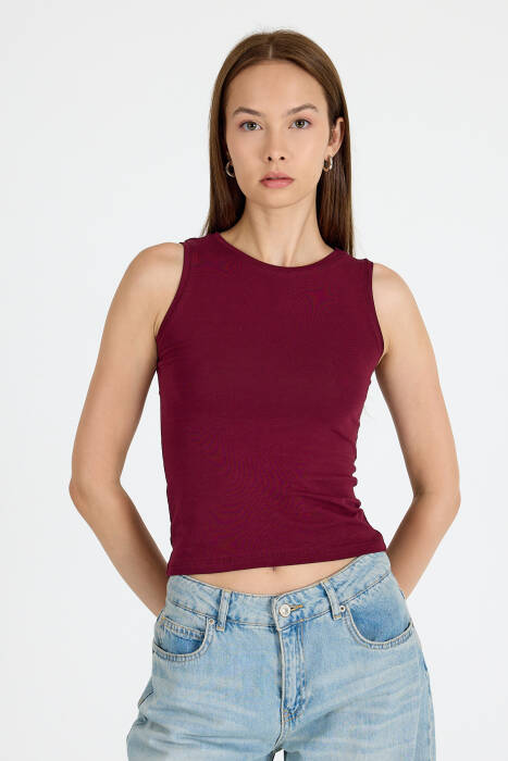 Bordo Bisiklet Yaka Kolsuz Slim Fit Atlet 1663 