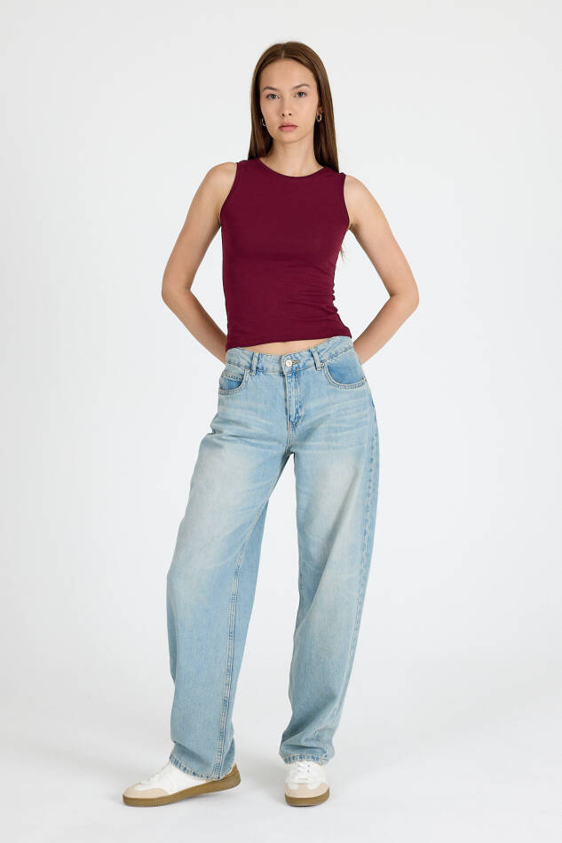 Bordo Bisiklet Yaka Kolsuz Slim Fit Atlet 1663 - 3