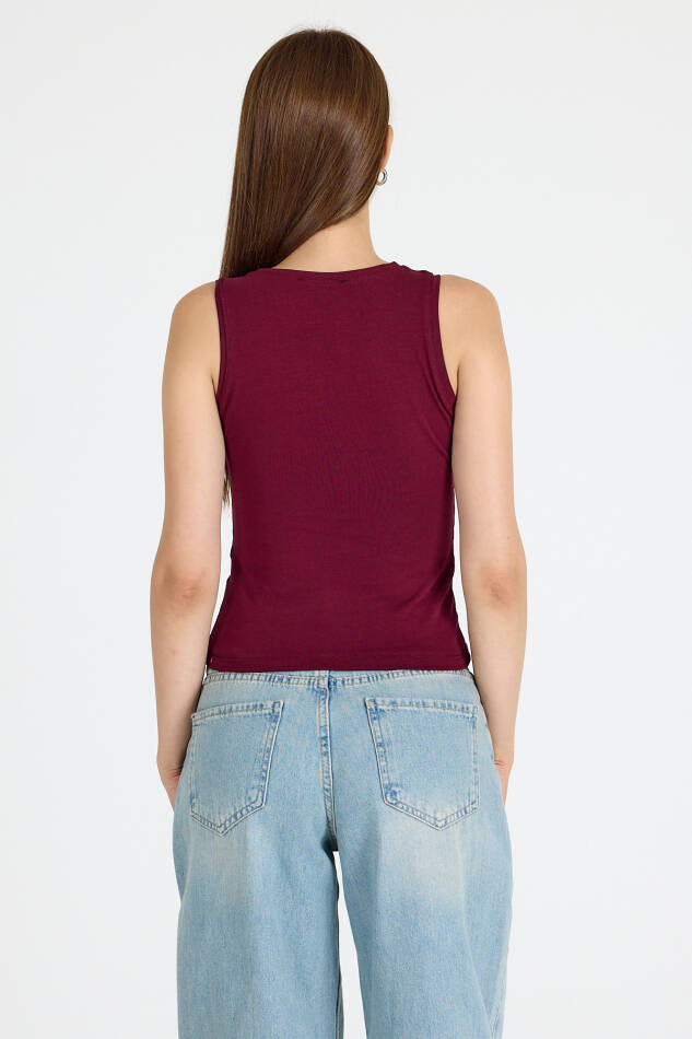 Bordo Bisiklet Yaka Kolsuz Slim Fit Atlet 1663 - 5