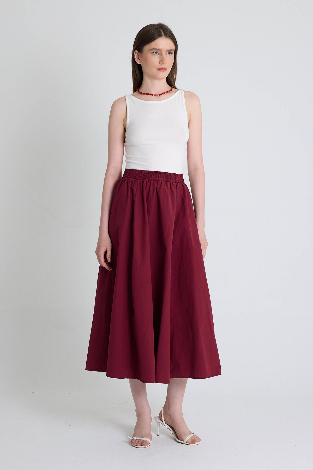 Bordo Cep Detay Mevlana Midi Etek 3950 