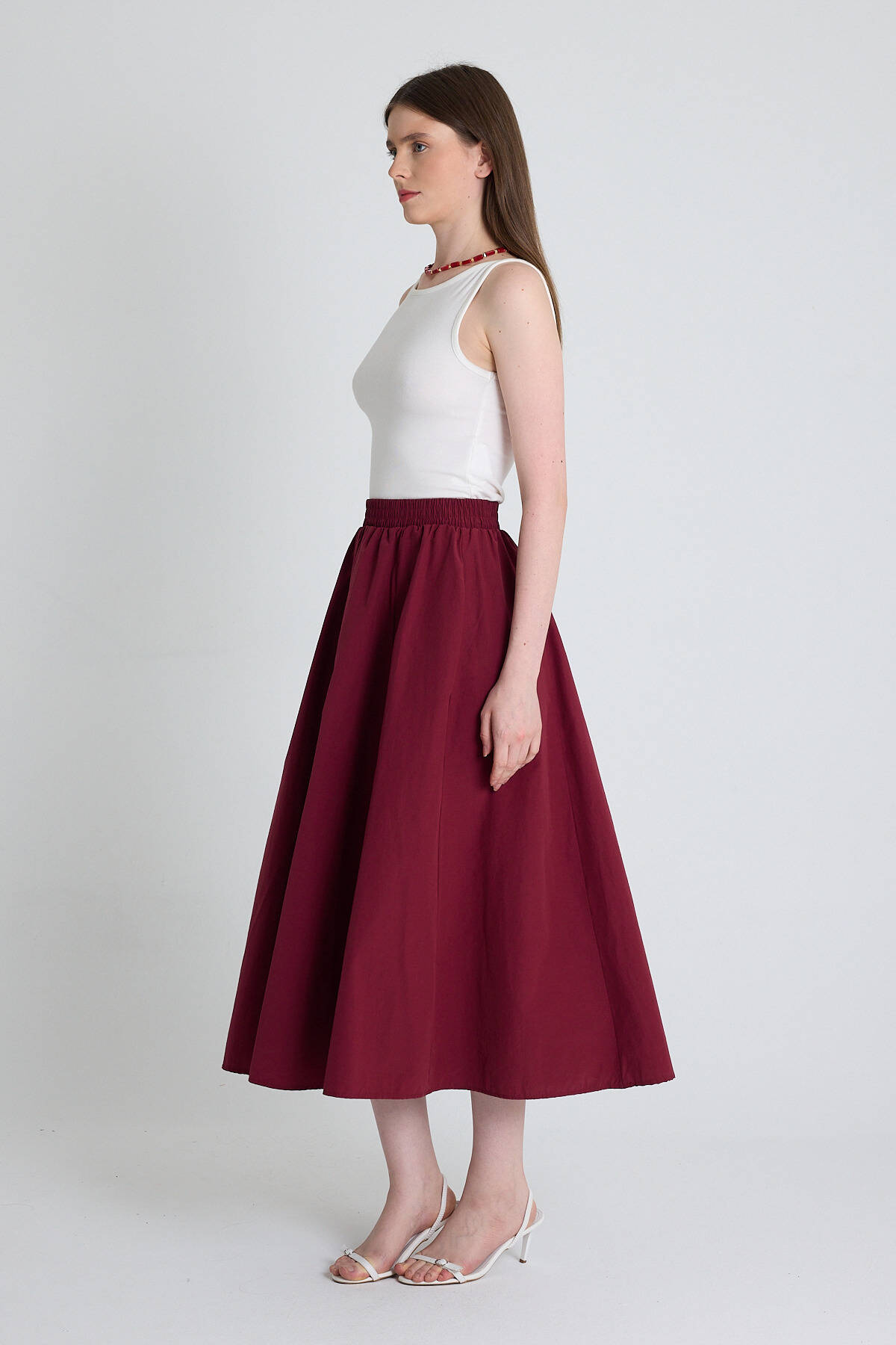 Bordo Cep Detay Mevlana Midi Etek 3950 - 3