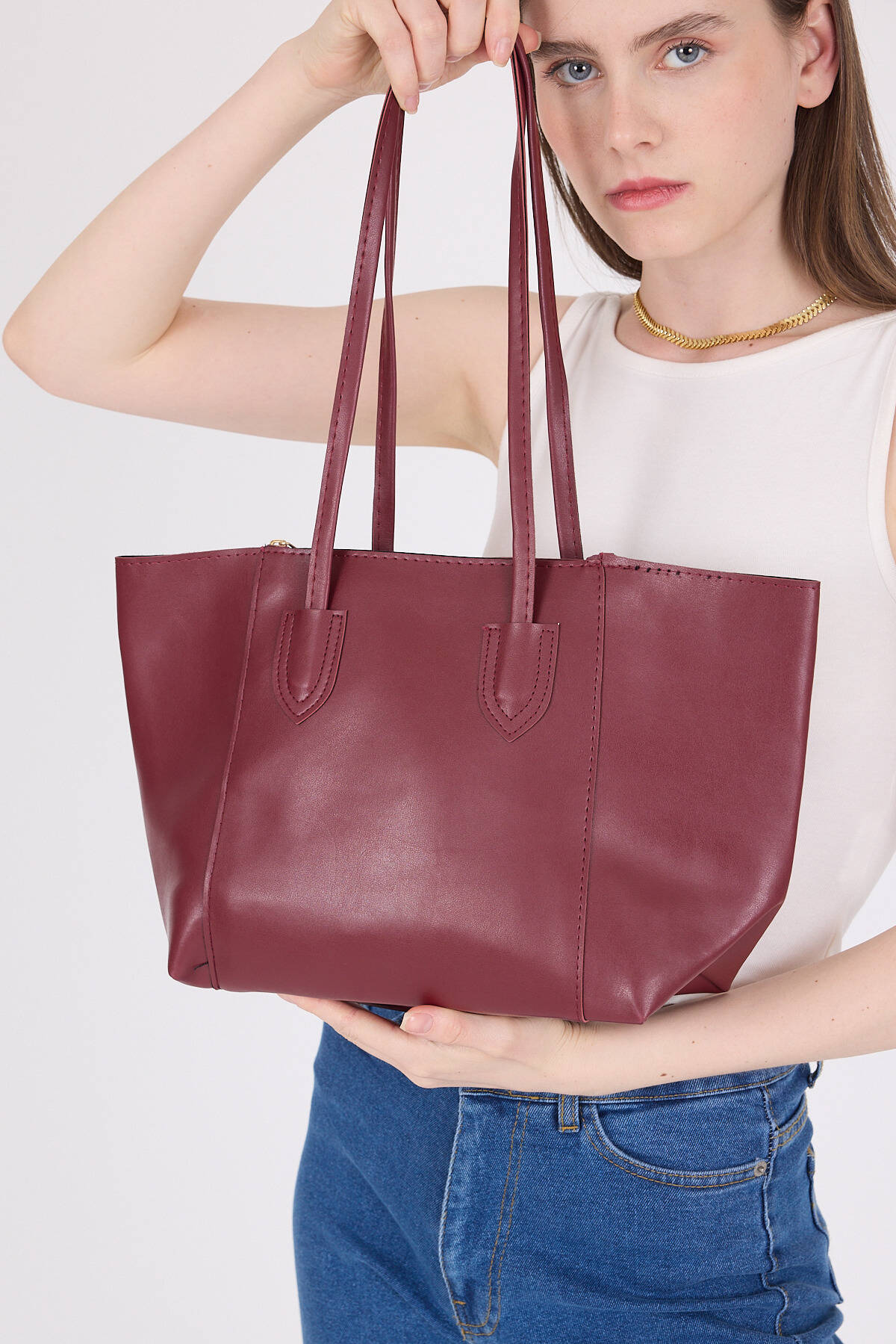Bordo Dikiş Detaylı Omuz Çantası 9212 - 1