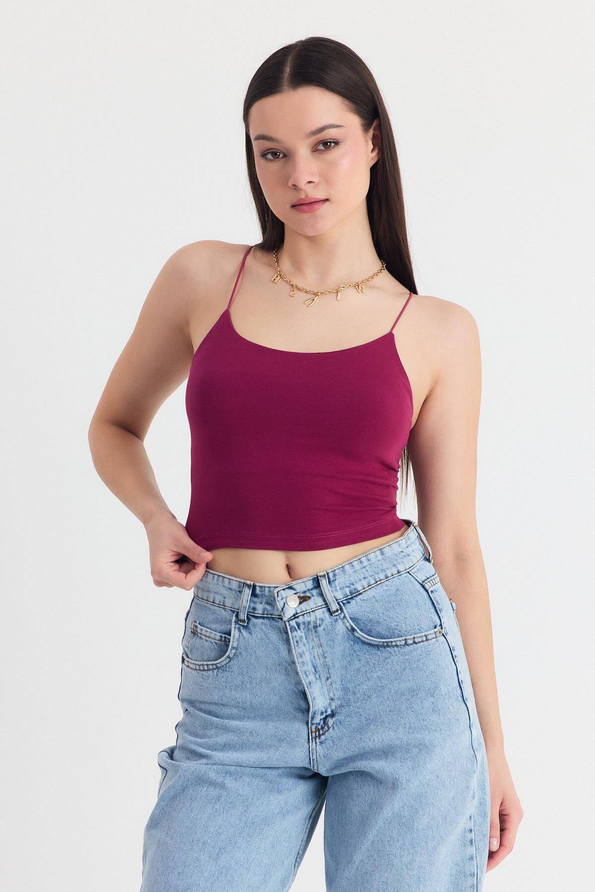 Bordo İnce Askılı Fitted Basic Atlet 947 - Stilay