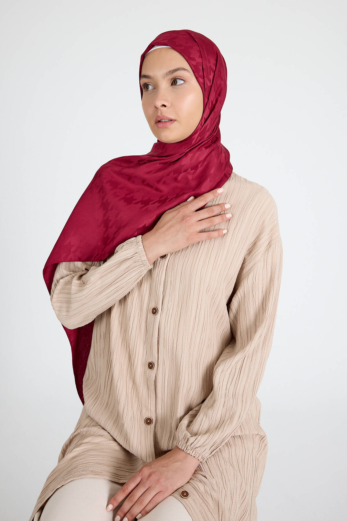 Bordo Kazayağı Desenli Jakar Şal 5686 - Stilay