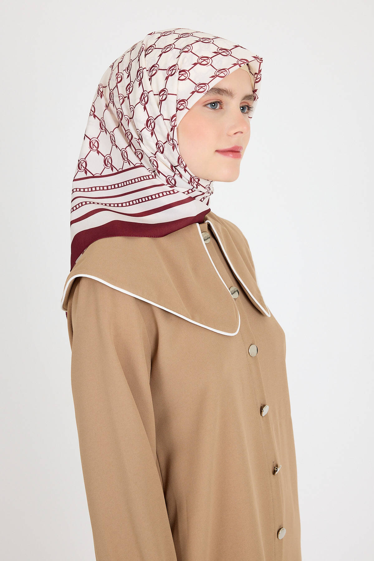 Bordo Monogram Desenli Eşarp 3015 