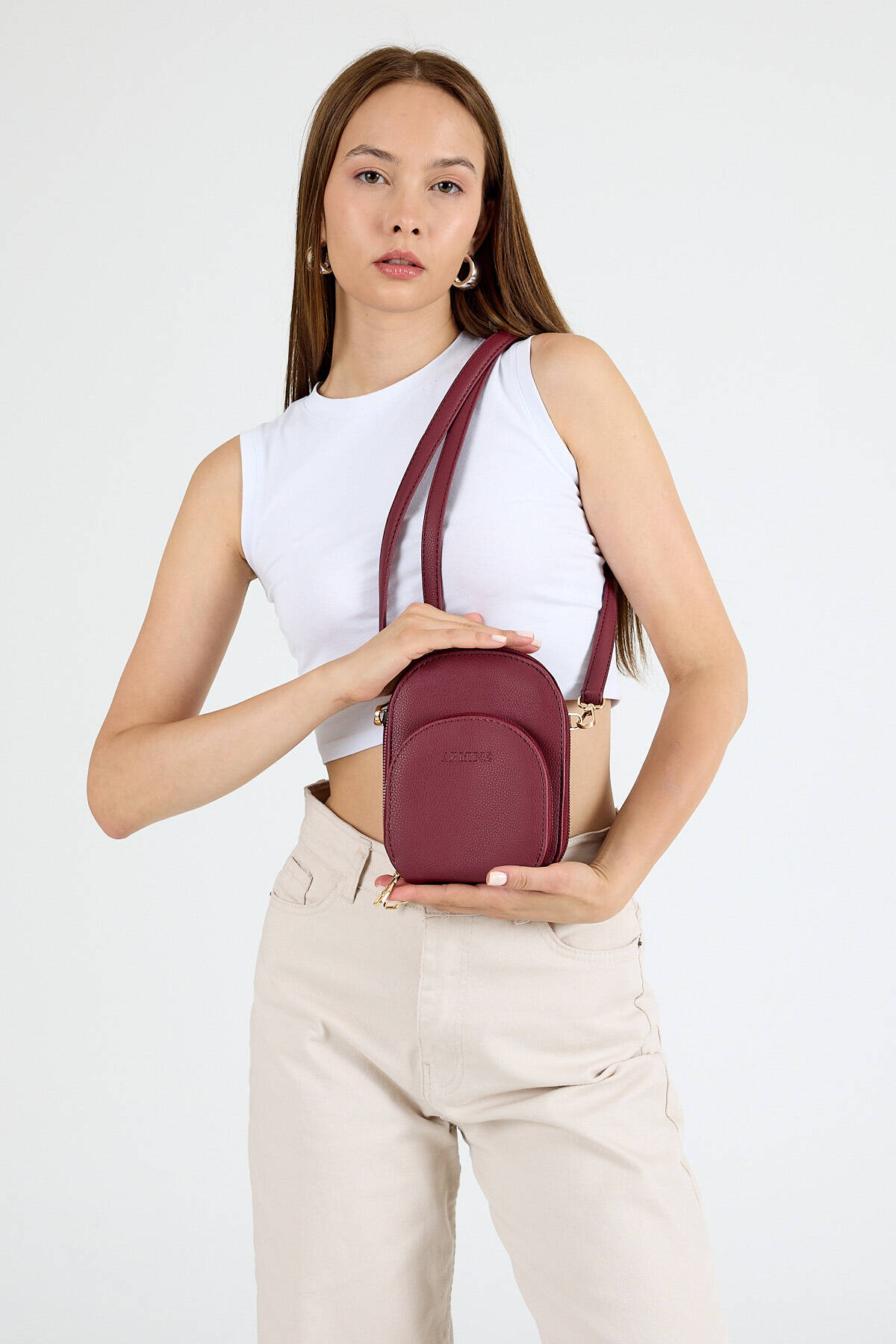 Bordo Ön Cepli Mini Çarpraz Askılı Çanta 384 - 2