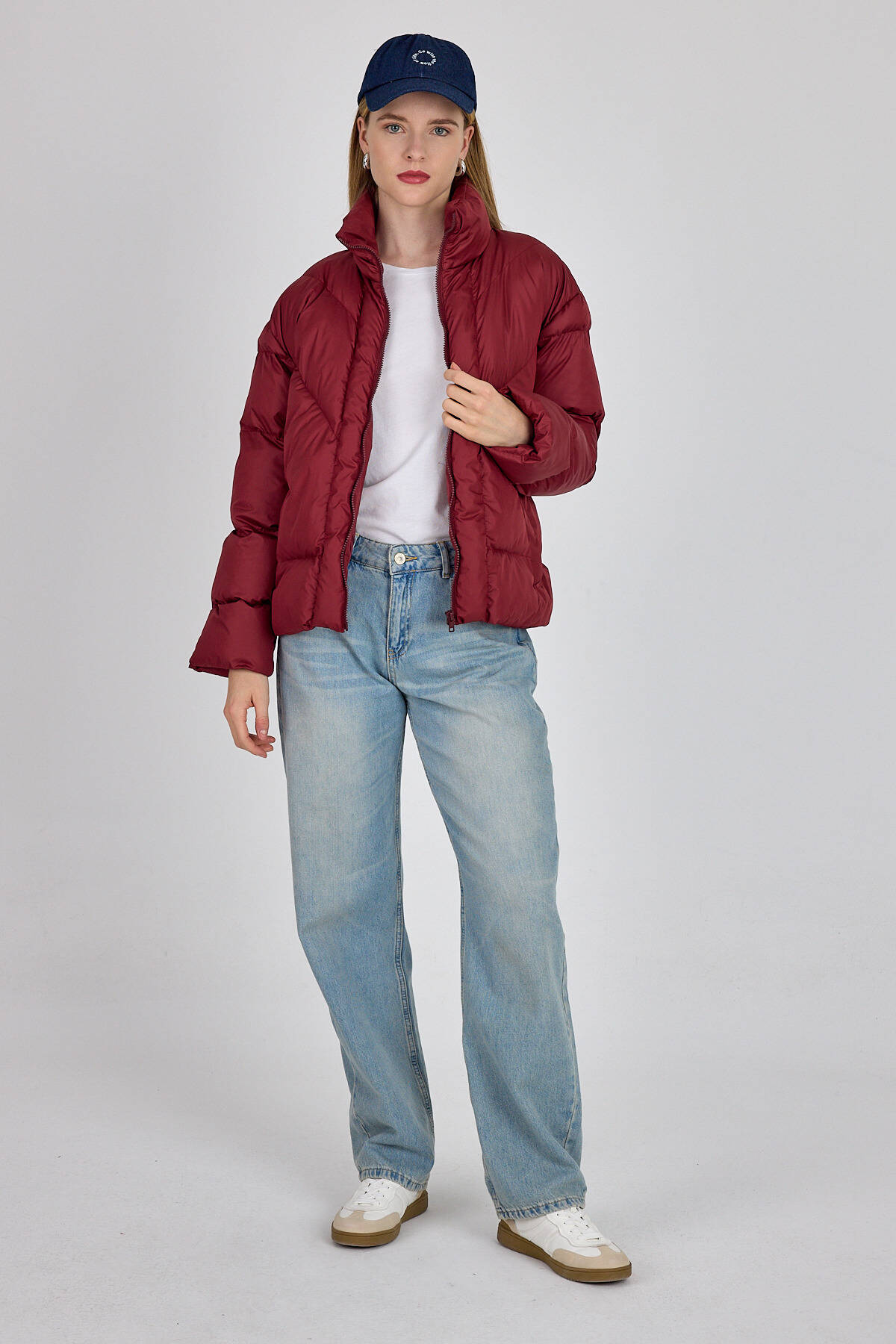 Bordo Oversize Dik Yaka Şişme Mont 4010 - Stilay