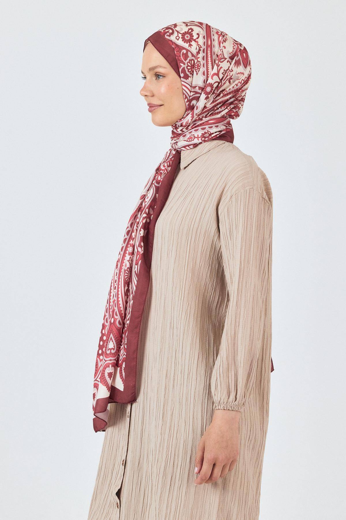 Bordo Retro Desenli Şal 5684 - Stilay