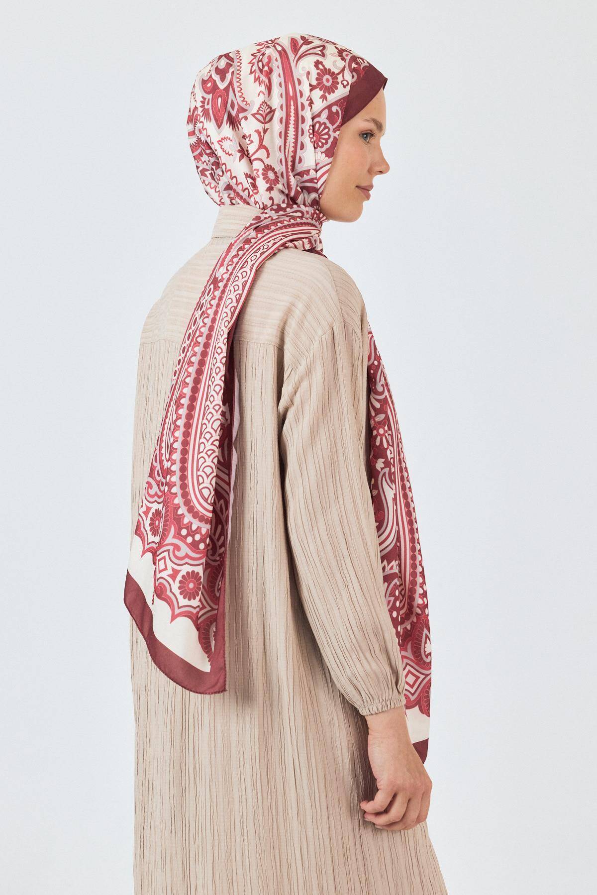 Bordo Retro Desenli Şal 5684 - 4