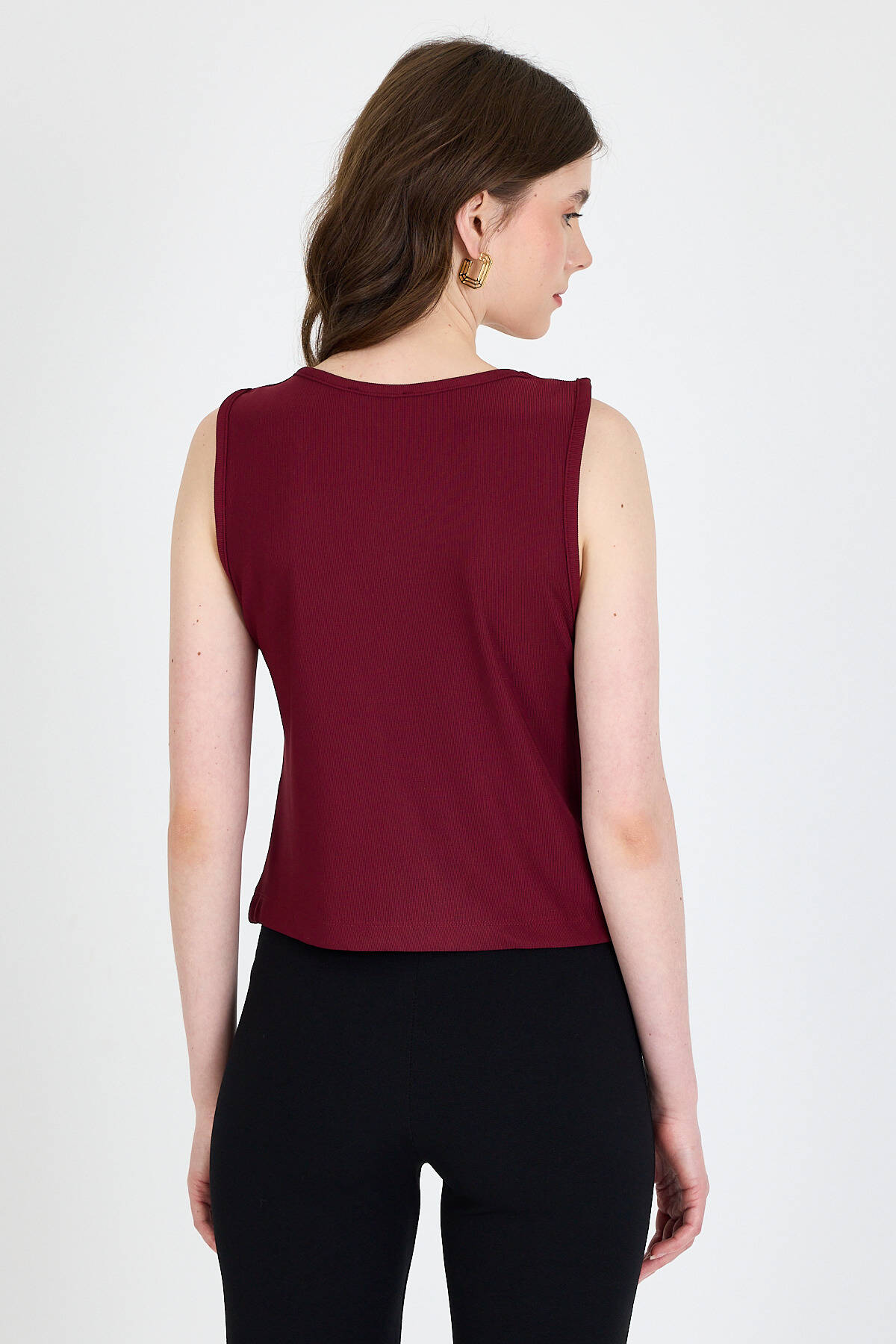 Bordo V Yaka Düğmeli Kolsuz Bluz 019 - 5