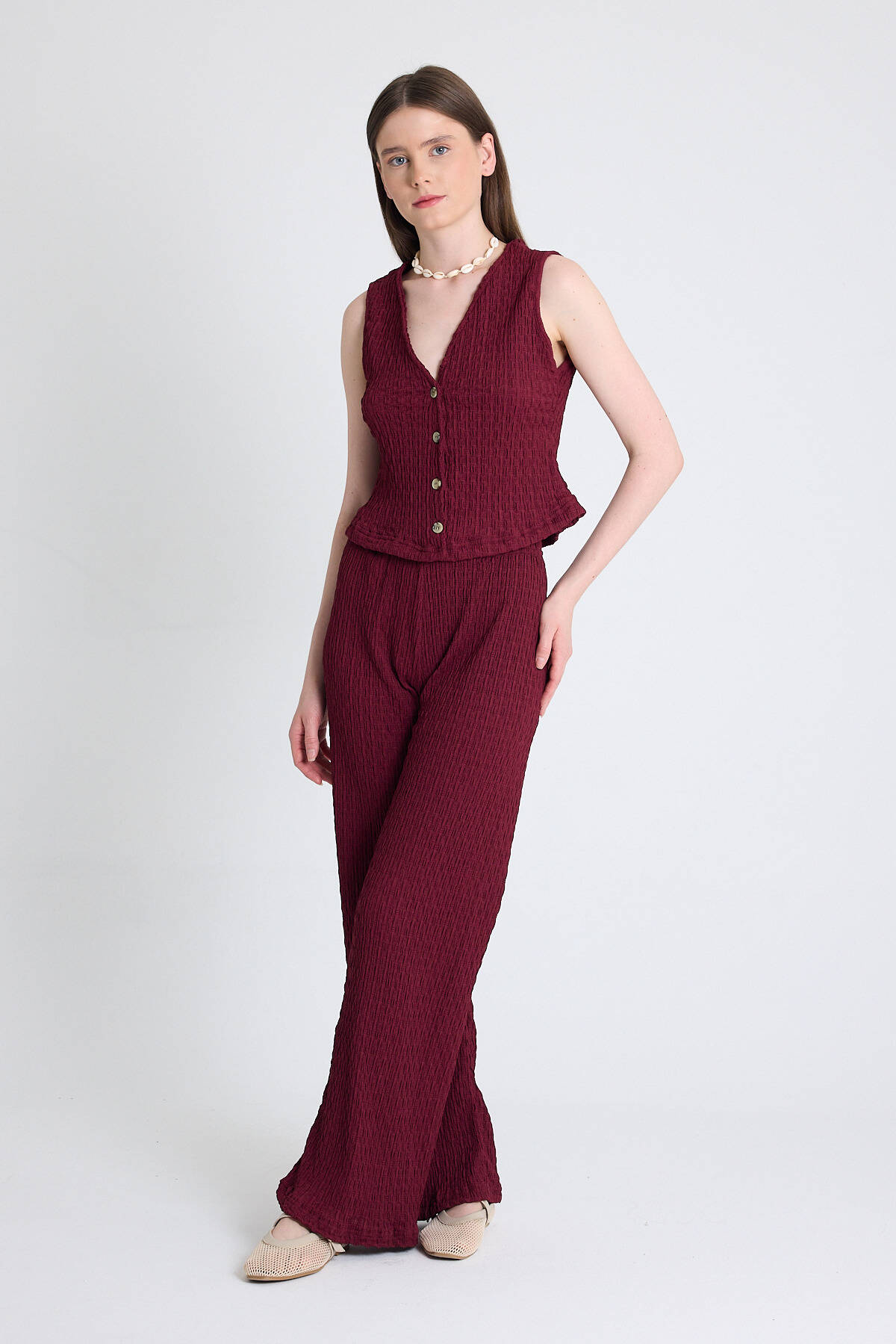 Bordo V Yaka Yelek ve Pantolon Takımı 3000 - Stilay