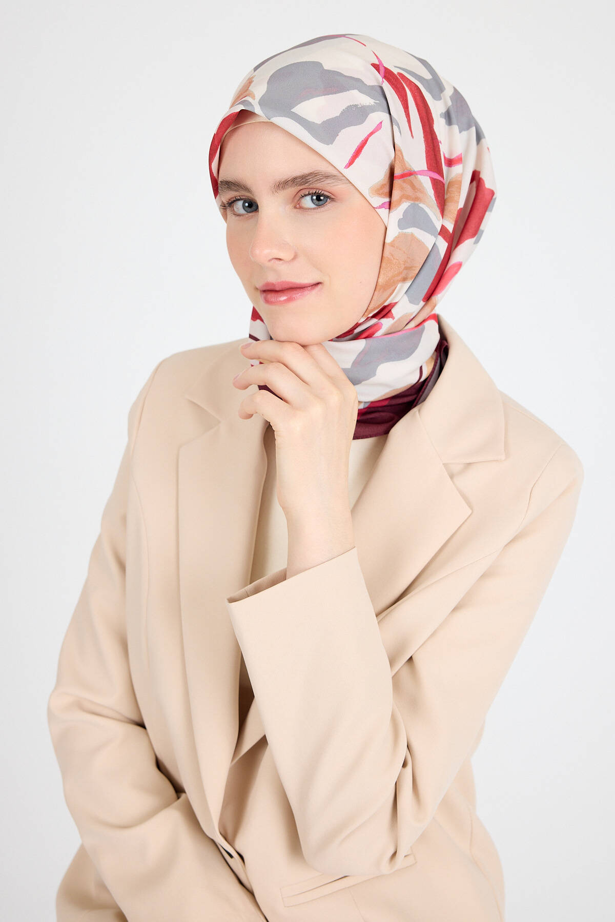 Bordo Yaprak Desen Eşarp 3004 