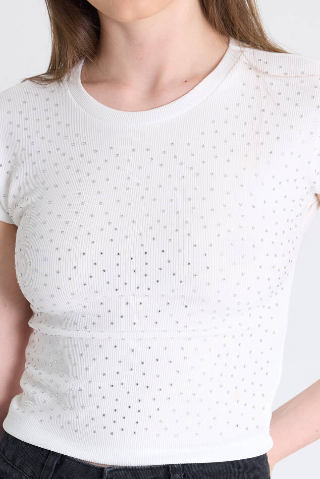 Byeaz Taş Detaylı Slim Fit Crop Tişört 9207M - 4