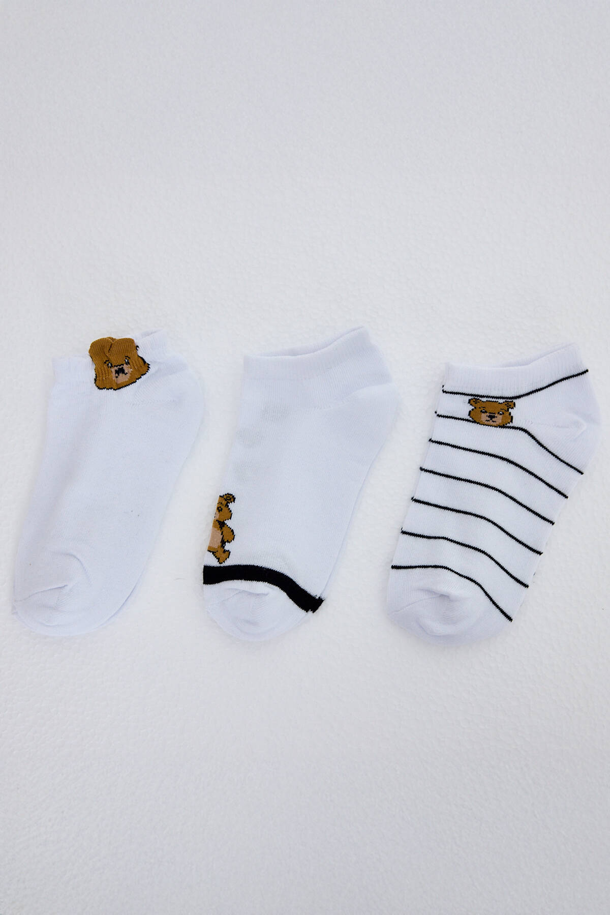 Ekru Ayı Desenli 3'lü Örme Çorap 1212 - Stilay