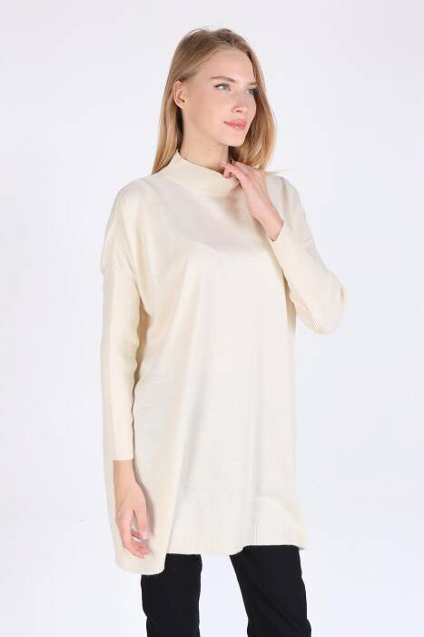 Ekru Balıkçı Yaka Triko Tunik 5315 