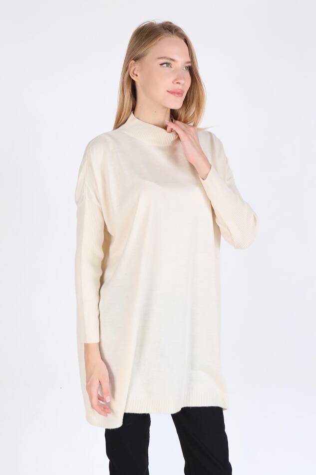 Ekru Balıkçı Yaka Triko Tunik 5315 - 1