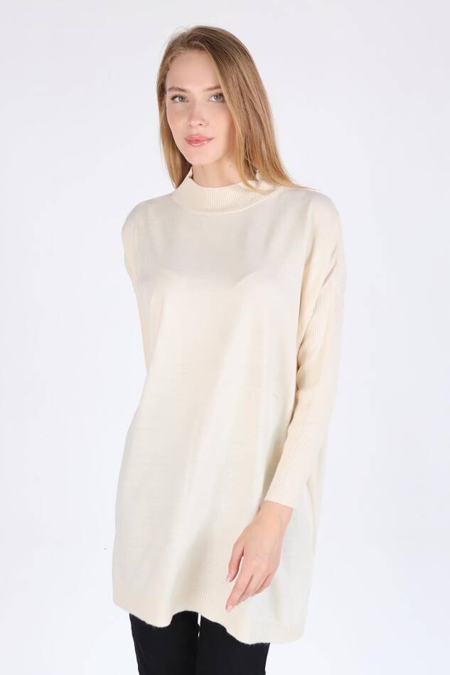 Ekru Balıkçı Yaka Triko Tunik 5315 - 3