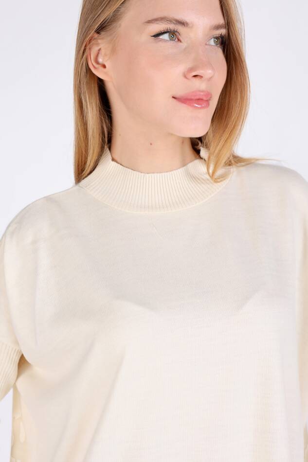 Ekru Balıkçı Yaka Triko Tunik 5315 - 4