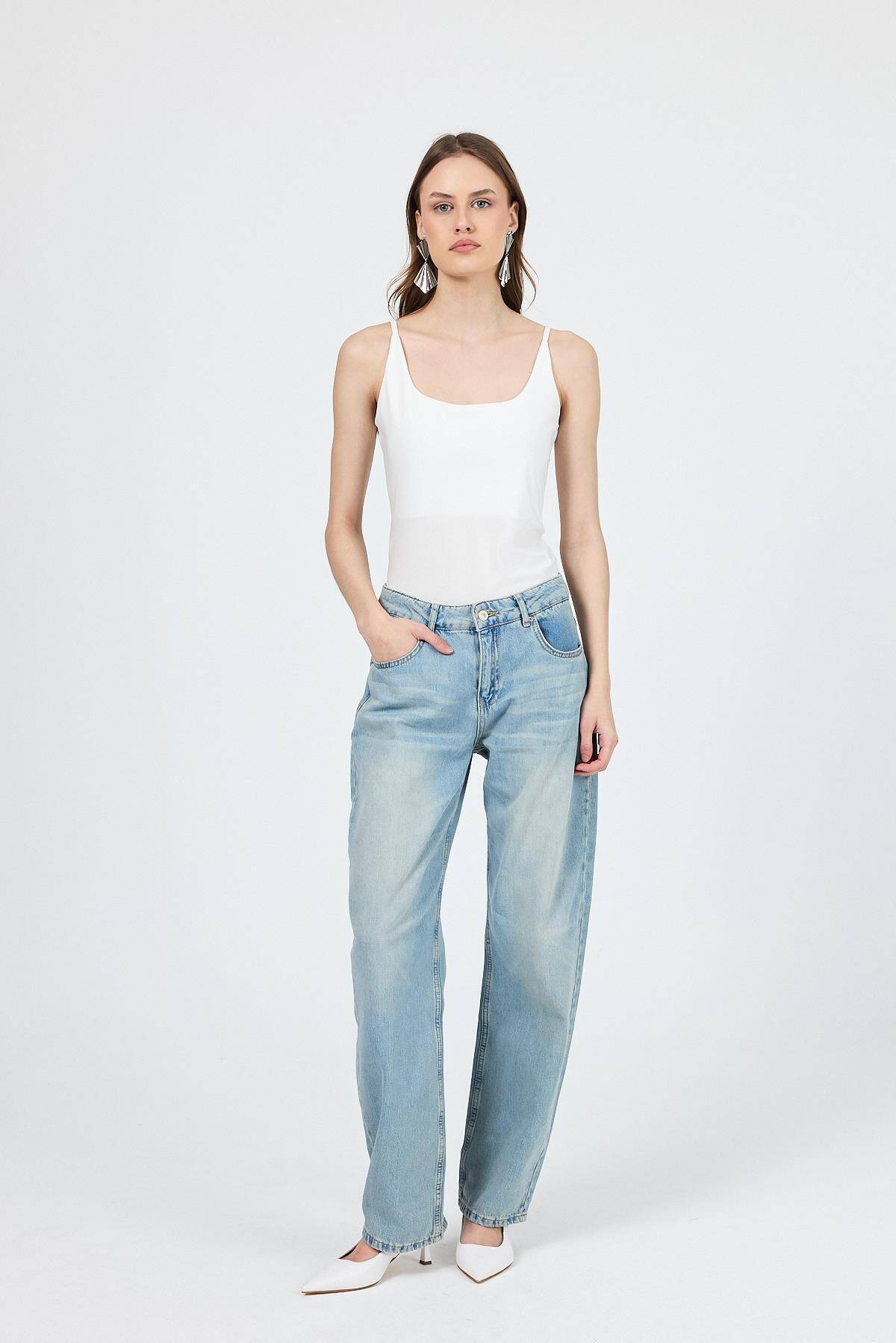 Ekru İnce Askılı Çıtçıtlı BodySuit 13255 - Stilay