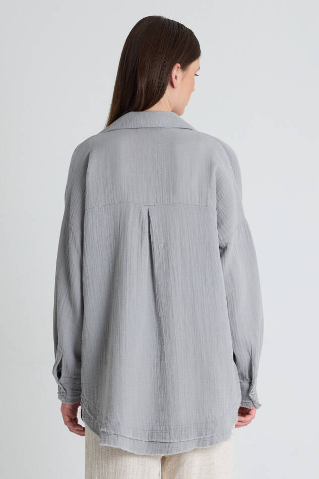 Gri Oversize %100 Pamuk Müslin Gömlek 4786A - 5