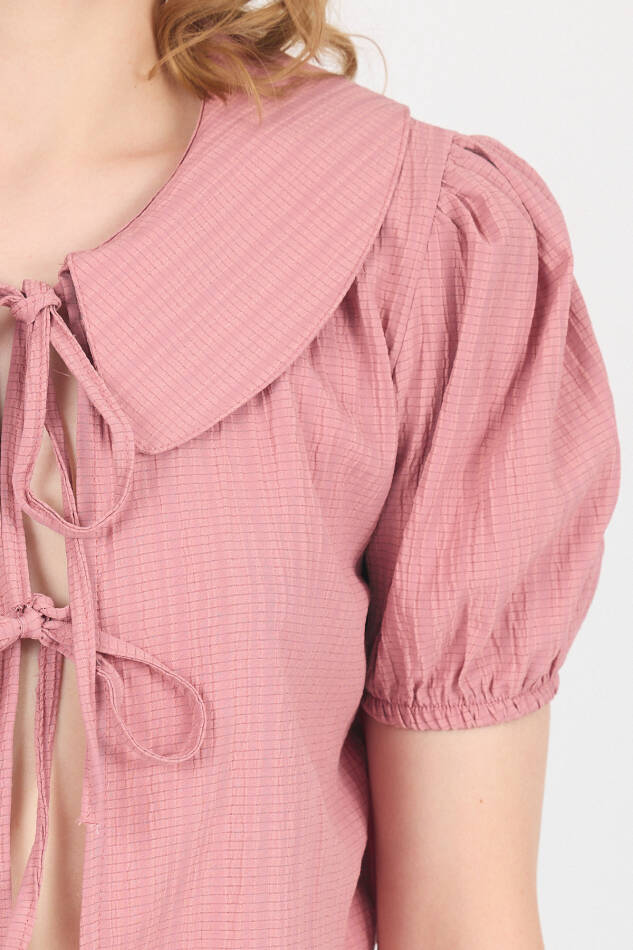 Gül Bağlama Detaylı Bebe Yaka Crop Bluz 8064 - 4