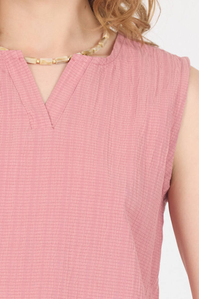 Gül V Yaka Kolsuz Crop Bluz 8027 - 4