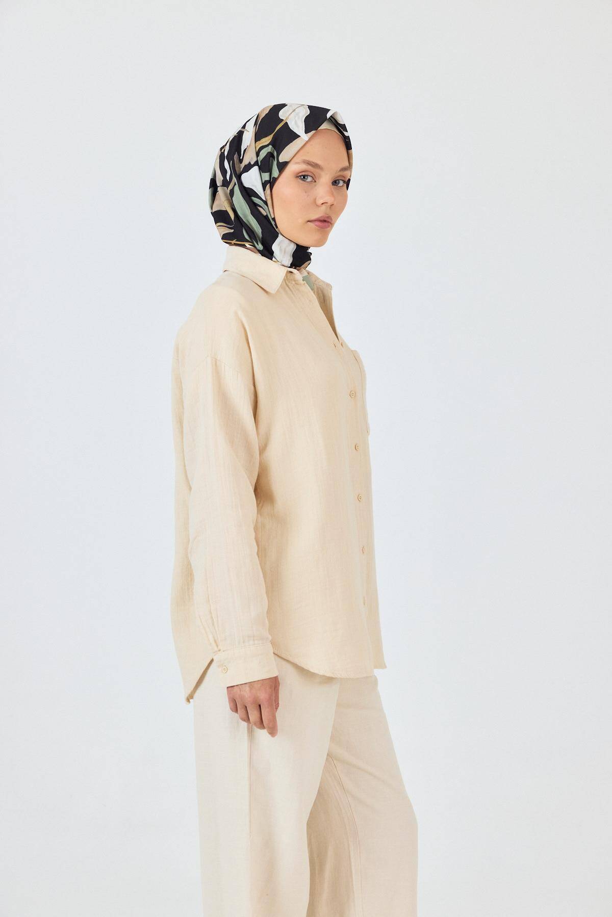 Haki Yaprak Desenli Eşarp 3004 - 8