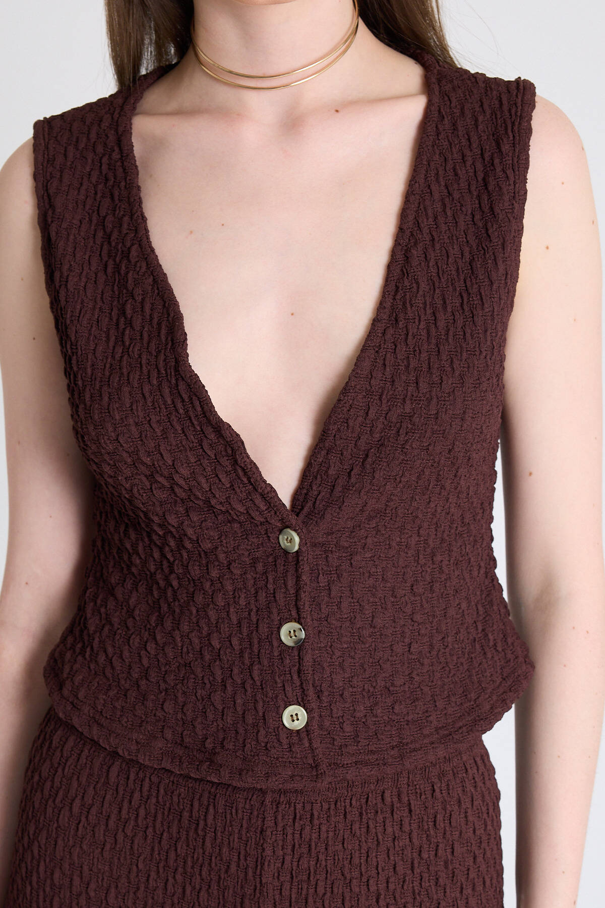 Kahve V Yaka Yelek ve Pantolon Takımı 3000 - 4