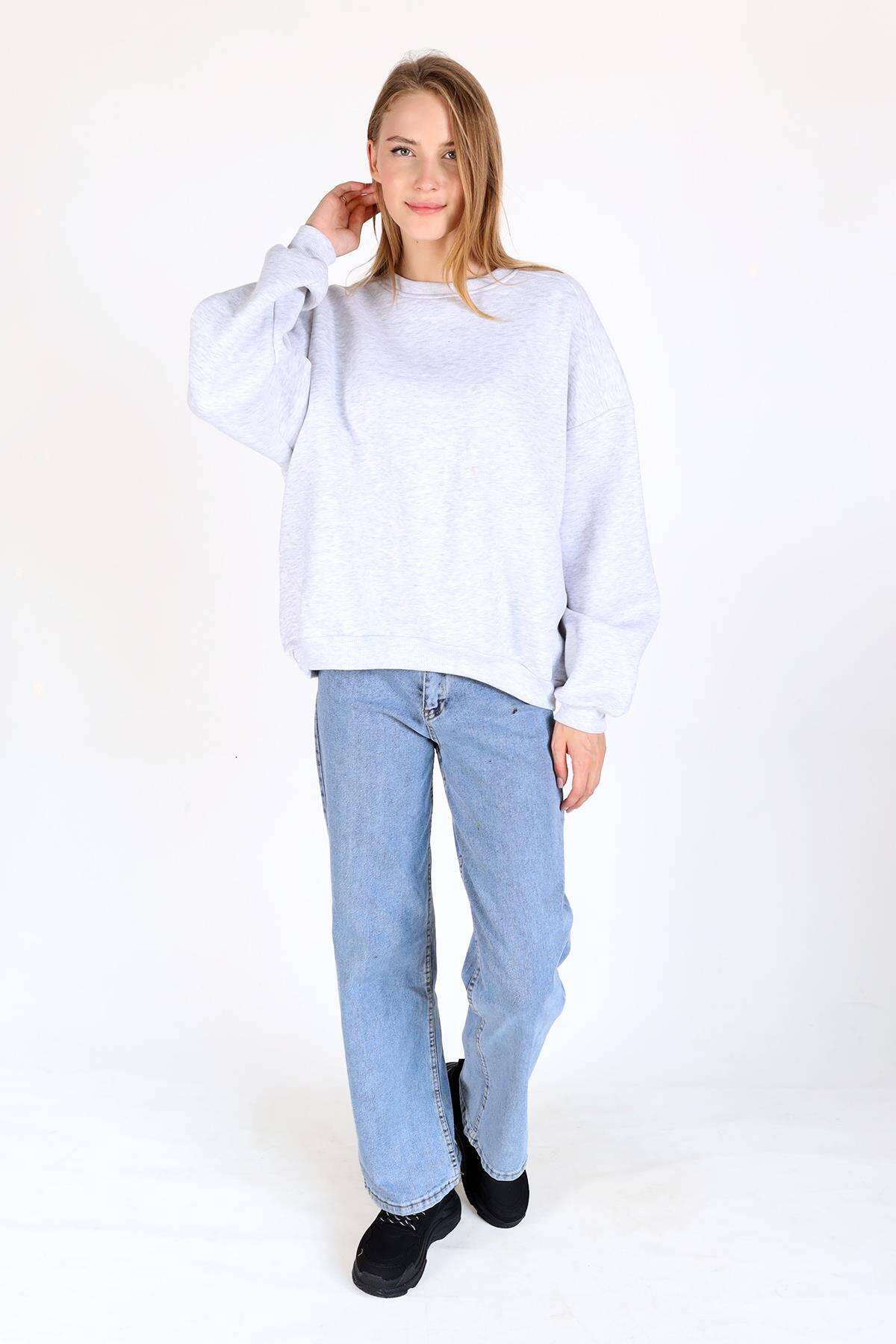 Karmelanj Bisiklet Yaka Oversize Kadın Sweatshirt 9152M - 2