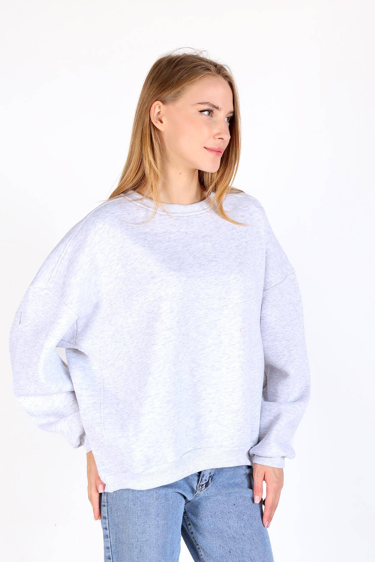 Karmelanj Bisiklet Yaka Oversize Kadın Sweatshirt 9152M - 3