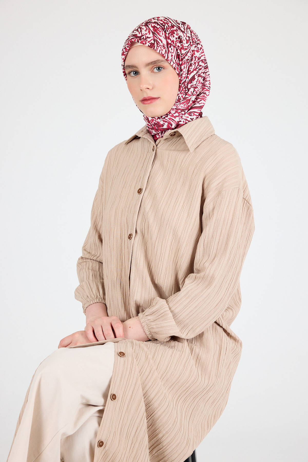 Kırmızı Ebru Desenli Eşarp 3012 - Stilay