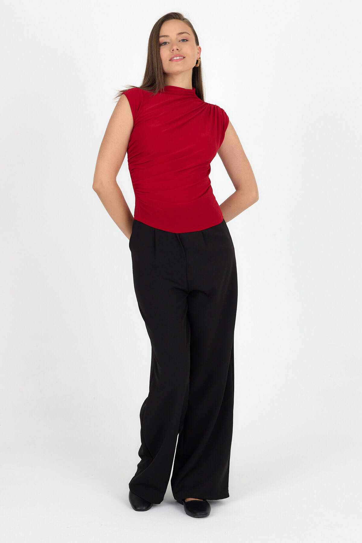 Kırmızı Kolsuz Büzgülü Sandy Bluz 2430 - Stilay