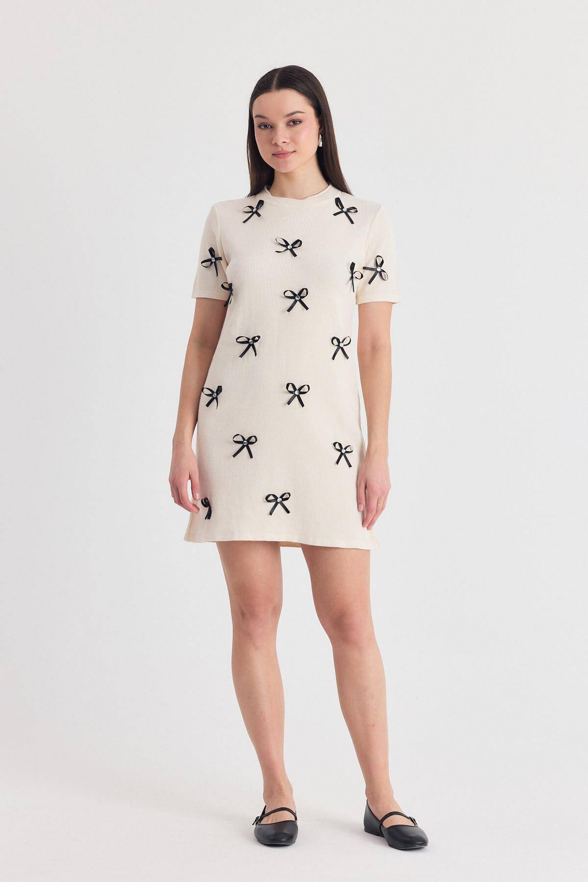 Krem Kurdela Detay Triko Elbise 2117 - Stilay