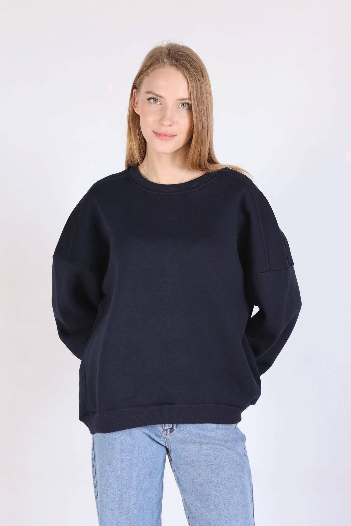 Laci Bisiklet Yaka Oversize Kadın Sweatshirt 9152M - 2