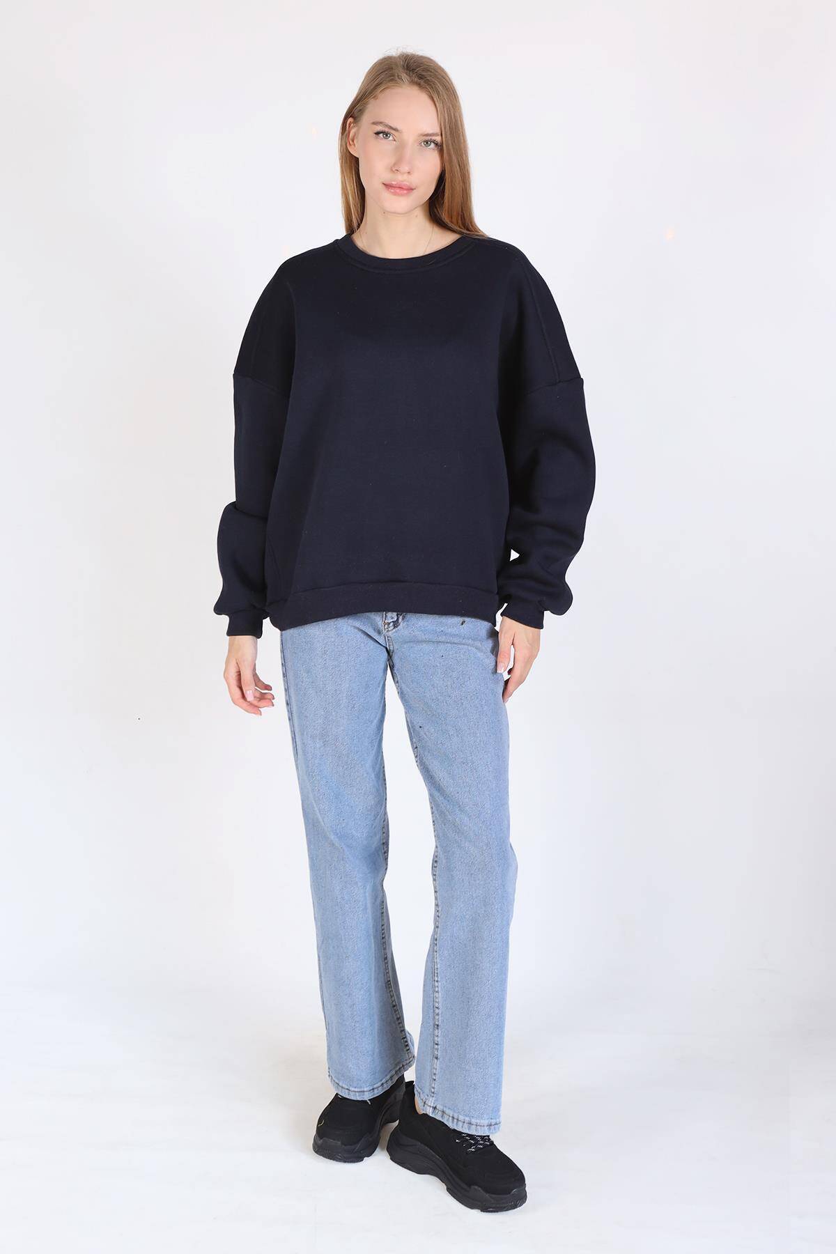 Laci Bisiklet Yaka Oversize Kadın Sweatshirt 9152M - 3