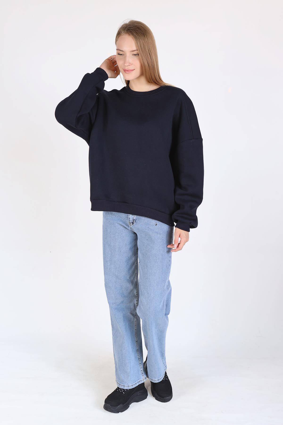 Laci Bisiklet Yaka Oversize Kadın Sweatshirt 9152M - 4
