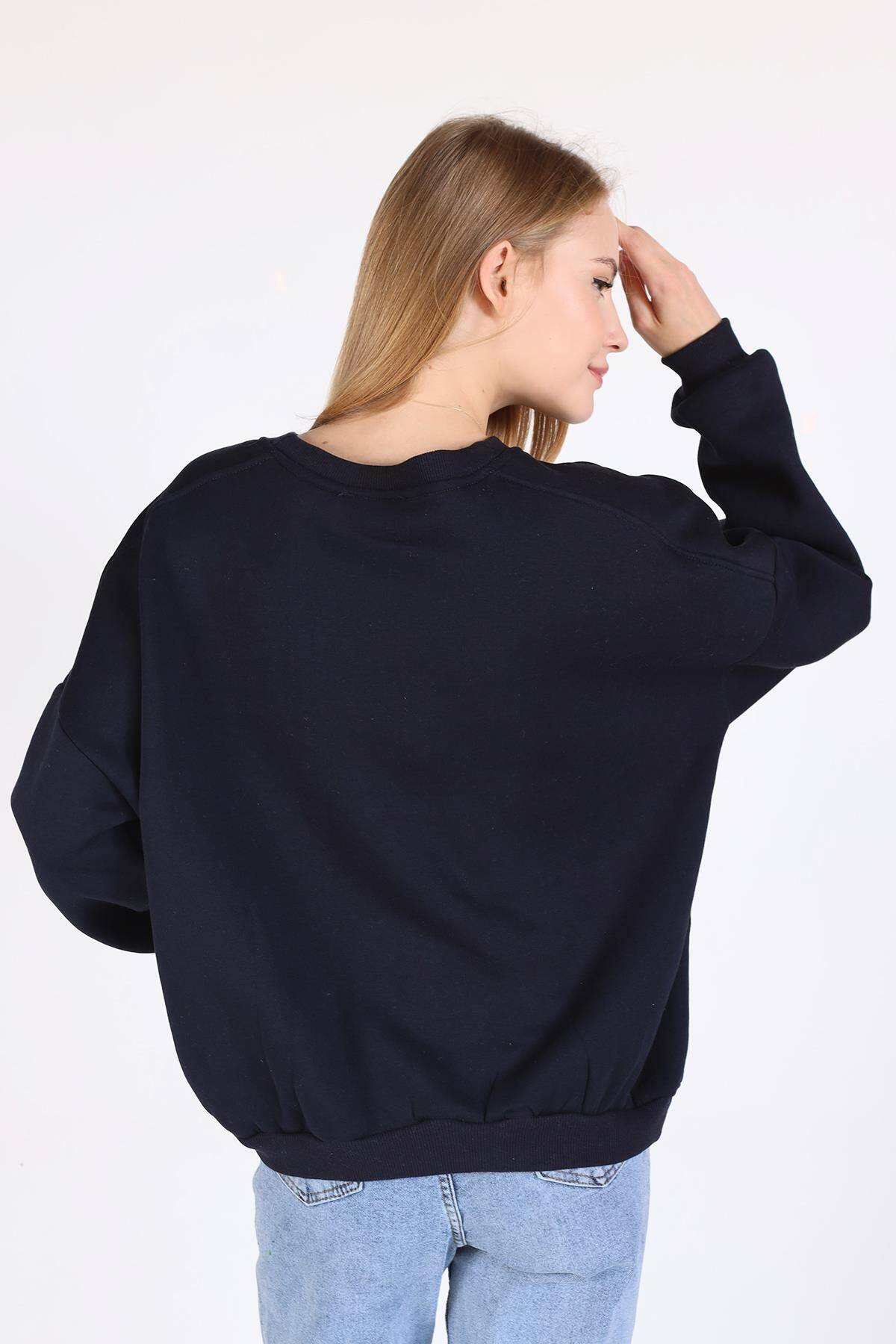 Laci Bisiklet Yaka Oversize Kadın Sweatshirt 9152M - 6