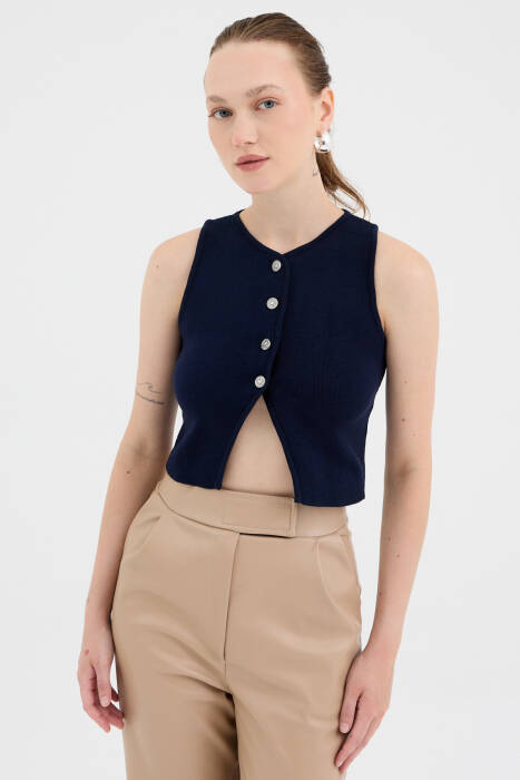Laci Düğmeli Triko Kadın Yelek 2275 - Stilay