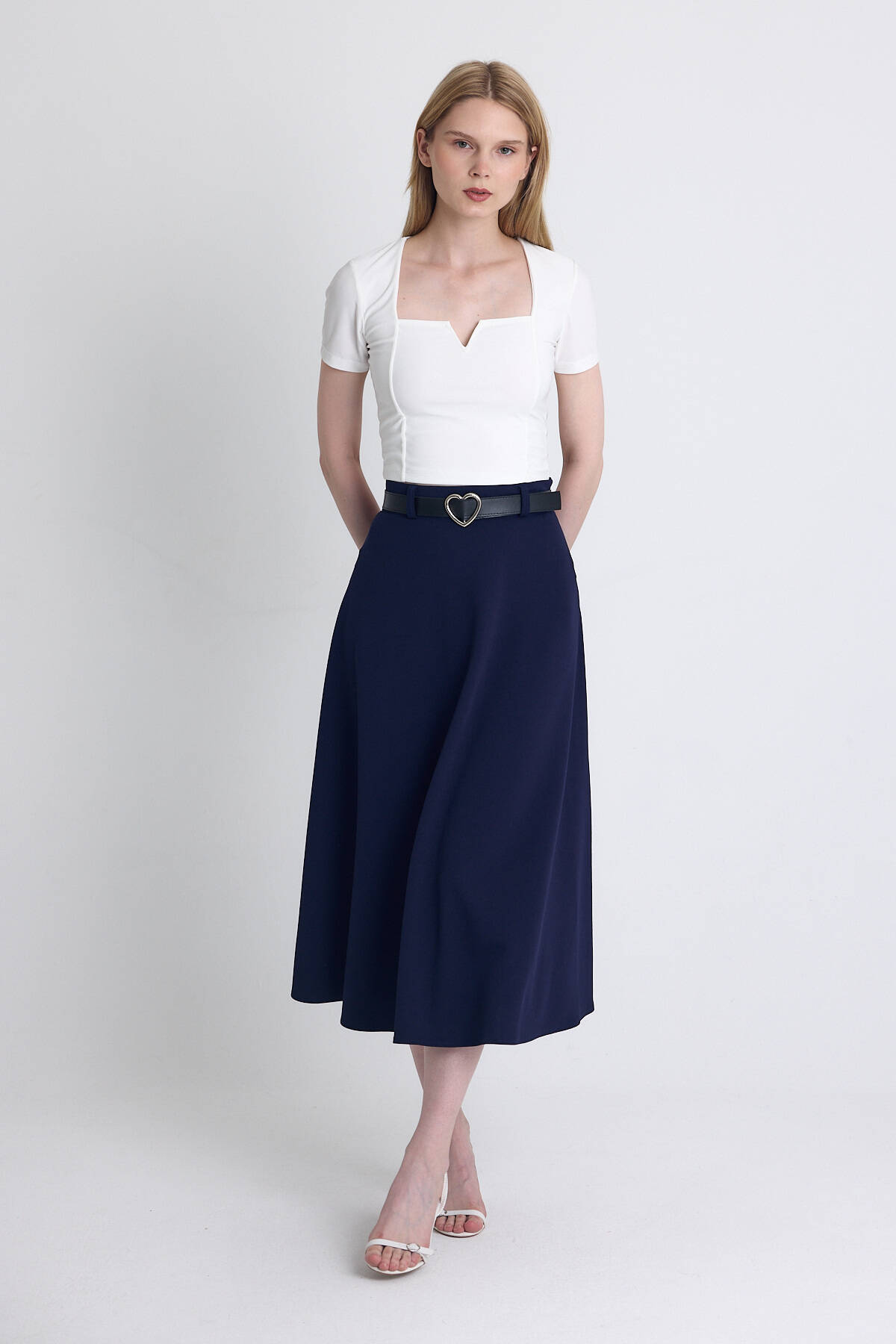 Laci Kemerli A Kesim Midi Etek 4806A - Stilay