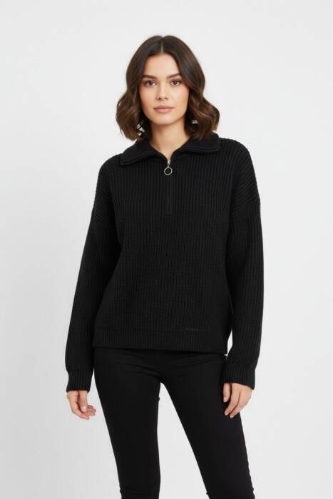 Laci Yarım Fermuarlı Crop Triko Kadın Kazak7135 