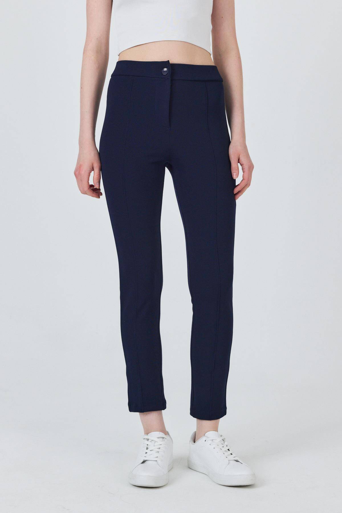 Laci Yüksek Bel Nervür Dikiş Detaylı Tayt Pantolon 6875A - Stilay