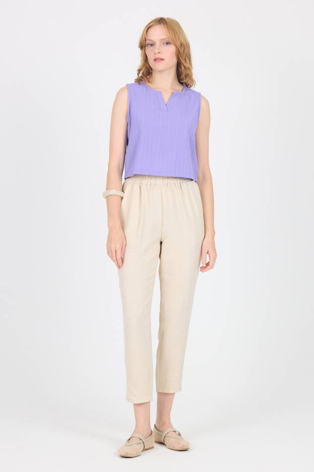 Lila V Yaka Kolsuz Crop Bluz 8027 - 3